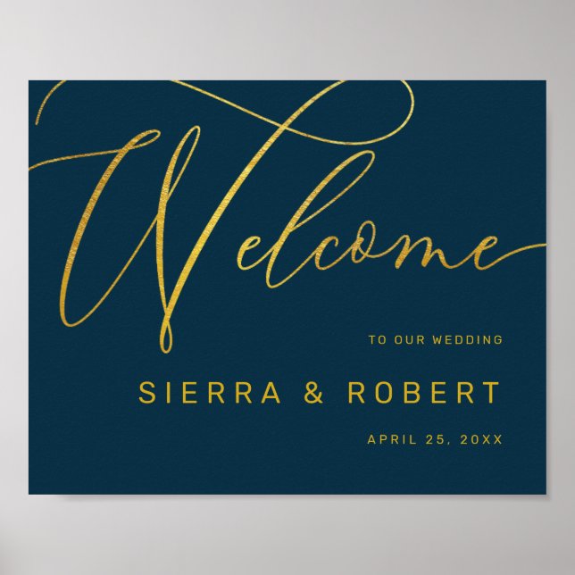 Modern Wedding Welcome Sign Faux Gold Script (Front)