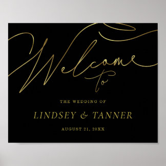 Modern Wedding Welcome Sign with Faux Gold Script