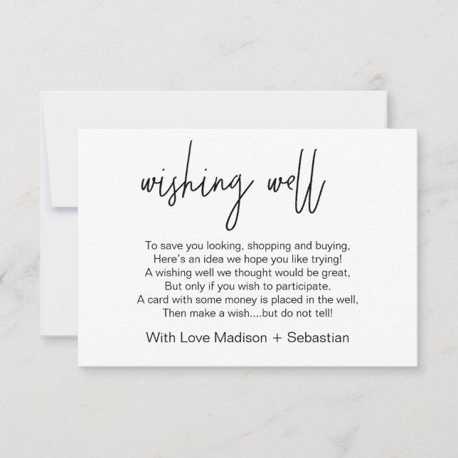 Modern Wedding Wishing Well Card Black and White (Front)