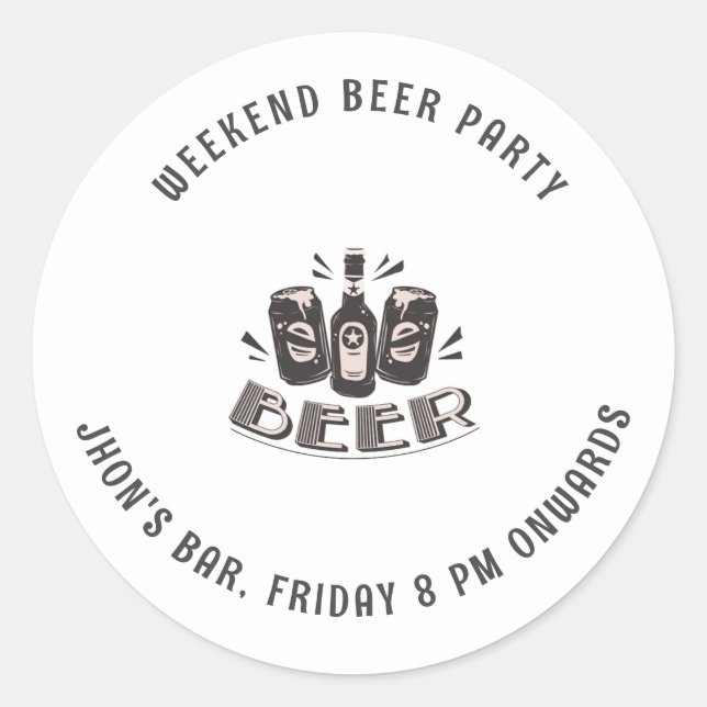 Modern Weekend beer party Classic Round Sticker (Front)