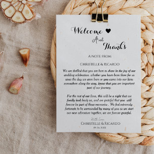 Modern welcome and thank you wedding guest table  card