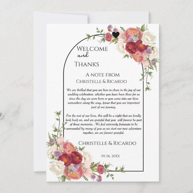 Modern  welcome andthank you wedding guest table  thank you card (Front)