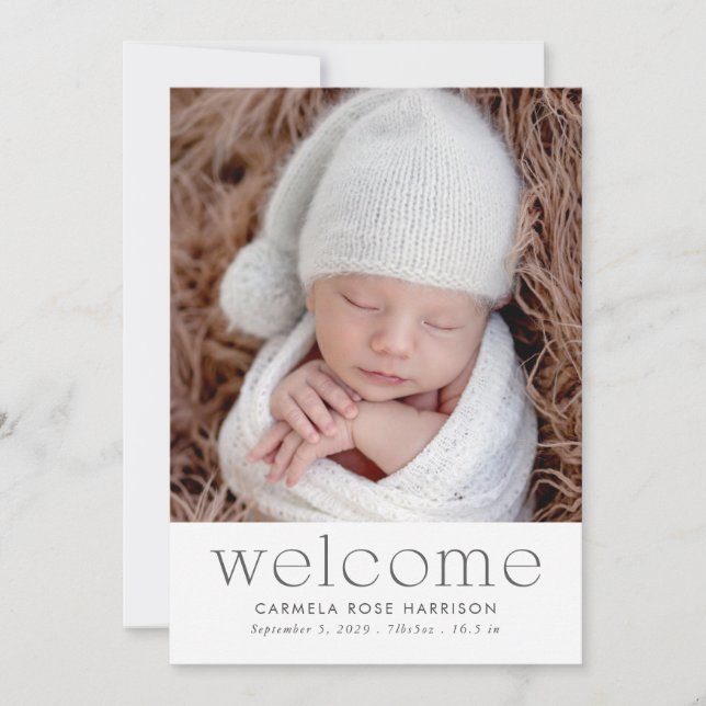 Modern Welcome Baby Photo Birth Announcement (Front)