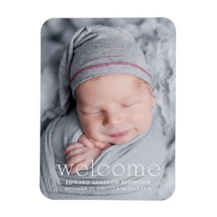 Modern Welcome Baby Photo Birth Announcement Magnet