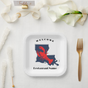 Modern welcome crawfish Louisiana custom name Paper Plate
