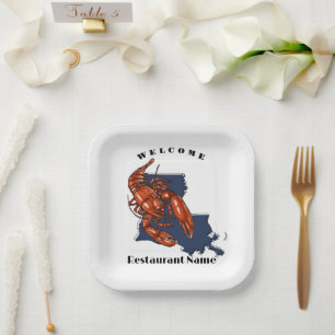 Modern welcome crawfish Louisiana custom name Paper Plate