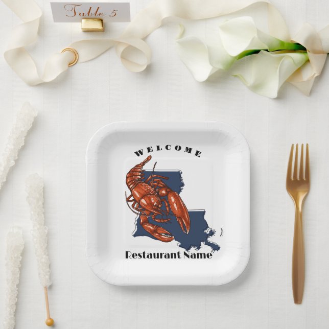 Modern welcome crawfish Louisiana custom name  Paper Plate (Wedding)
