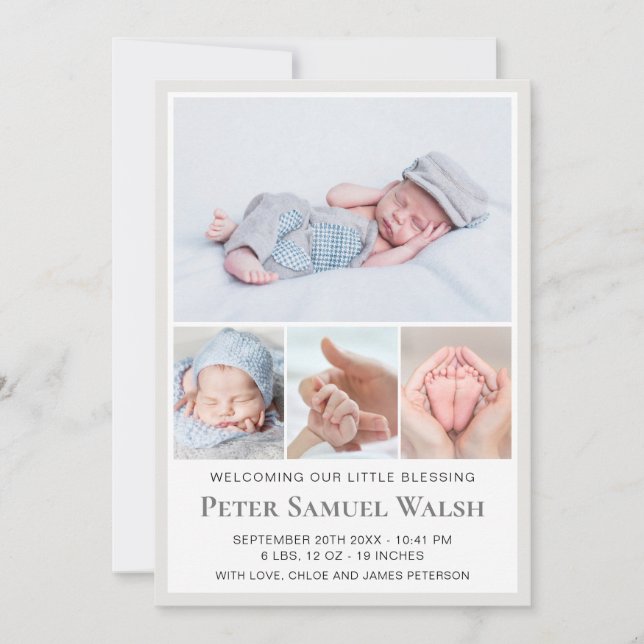 Modern Welcome Little Gentleman Man Baby Boy Birth Announcement (Front)