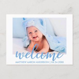 Modern Welcome New Baby Boy Announcement Blue