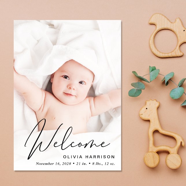 Modern Welcome Photo Collage Birth Announcement (Announce the arrival of your precious baby in a way that is as beautiful and unique as they are)
