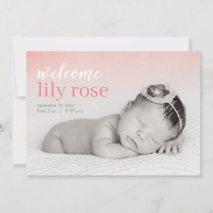 Modern Welcome Pink Baby Girl Birth Announcement