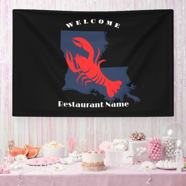 Modern welcome red crayfish Louisiana custom name Banner (Party)