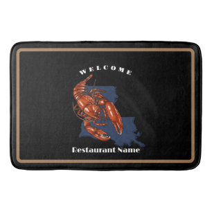 Modern welcome red crayfish Louisiana custom name Bath Mat