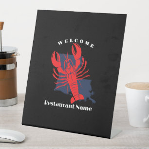 Modern welcome red crayfish Louisiana custom name Pedestal Sign