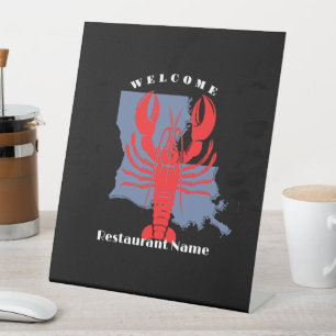 Modern welcome red crayfish Louisiana custom name Pedestal Sign