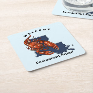 Modern welcome red crayfish Louisiana custom name Square Paper Coaster