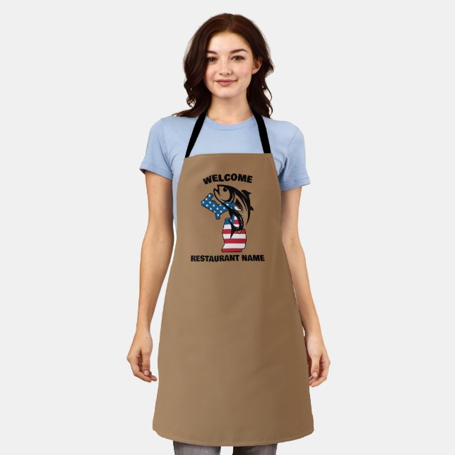 Modern welcome salmon Michigan map flag USA name Apron (Worn)