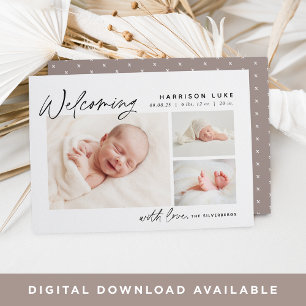 Modern Welcome Three Photo Birth Announcement