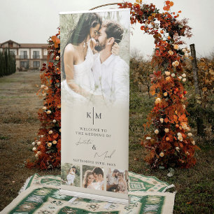 Modern Welcome To Our Wedding 4 Photos Sign Beige