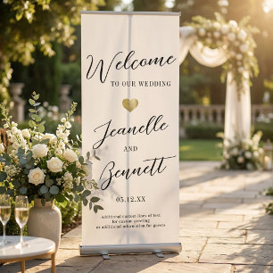 Modern Welcome Wedding Calligraphy Script Gold Retractable Banner