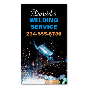 Modern Welding Service and Metal Fabrication Photo Magnetic Business Card