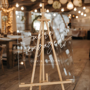 Modern We're Engaged  Engagement Party Welcome Acrylic Sign
