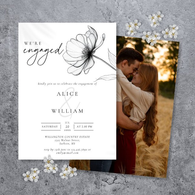 Modern We're Engaged Floral Photo Engagement Party Invitation (Modern We're Engaged Floral Photo Engagement Party Invitation)