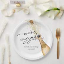 Modern We're Engaged  Party Paper Plate