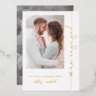 Modern We're Engaged Script Type Photo Gold
