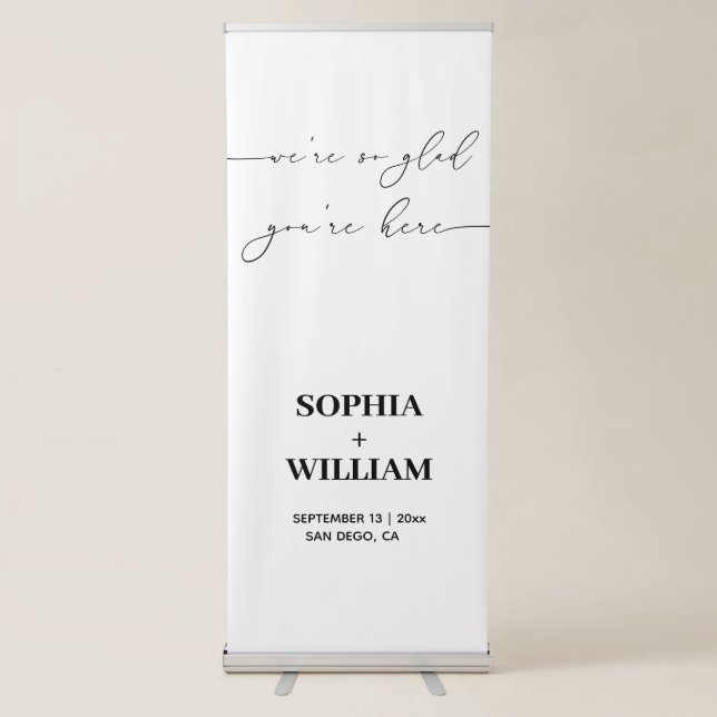 Modern We're So Glad You're Here Welcome Retractable Banner (Front)