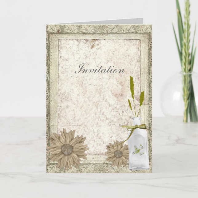 modern western country daisy rustic wedding invitation (Front)