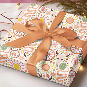 Modern Western Cow Skull Desert Sun Pattern Wrapping Paper