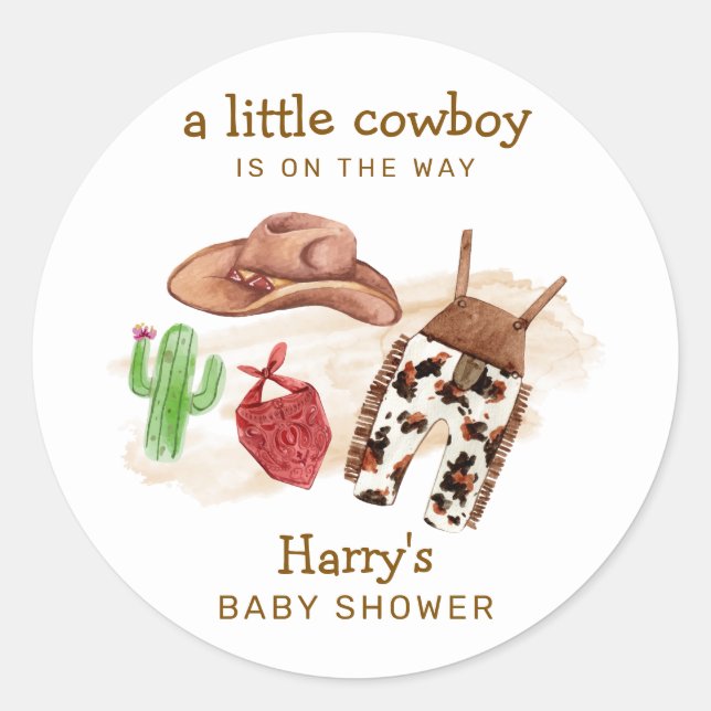Modern Western Desert Cactus Cowboy Baby Shower  Classic Round Sticker (Front)