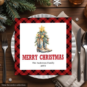 Modern Western Red Black Check Paper Napkins