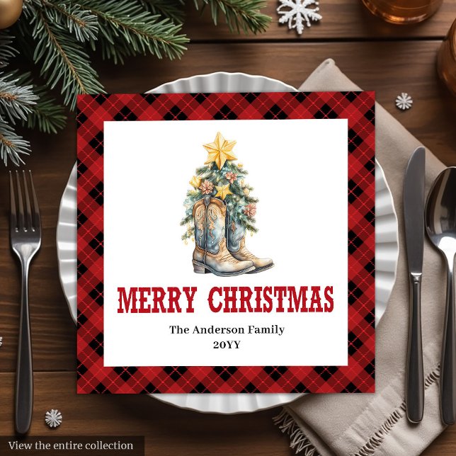 Modern Western Red Black Check Paper Napkins (Modern Western Red Black Check Paper Napkins)