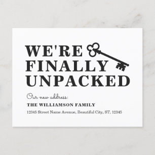 Modern We've Finally Unpacked Key Moving Announcement Postcard