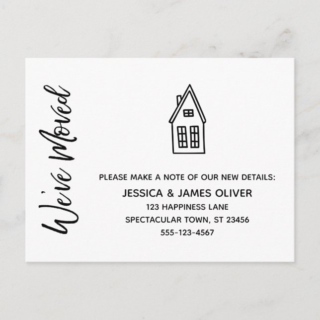 Modern "We've Moved" Card w/ Little House Drawing (Front)