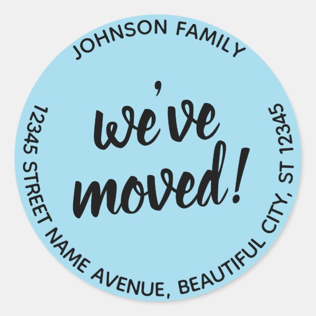 Modern We've Moved Light Blue New Address Label (Front)