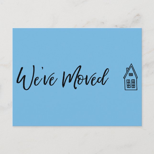 Modern We've Moved  Little House Drawing Blue Postcard (Front)