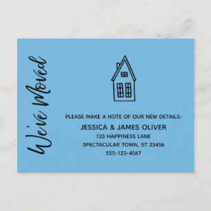 Modern We've Moved Little House Drawing Blue Postcard