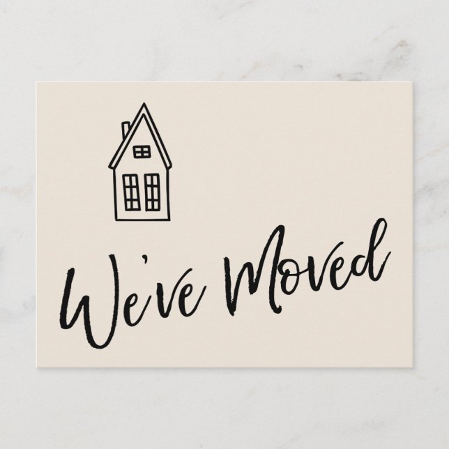 Modern We've Moved Little House Drawing Cream Postcard (Front)