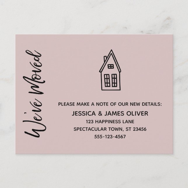 Modern We've Moved Little House Drawing Pink Postcard (Front)