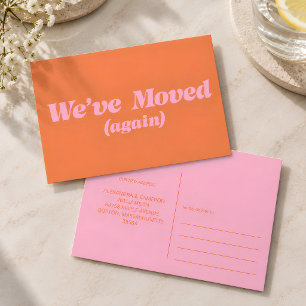 Modern We've Moved New Home Moving Pink Orange Postcard