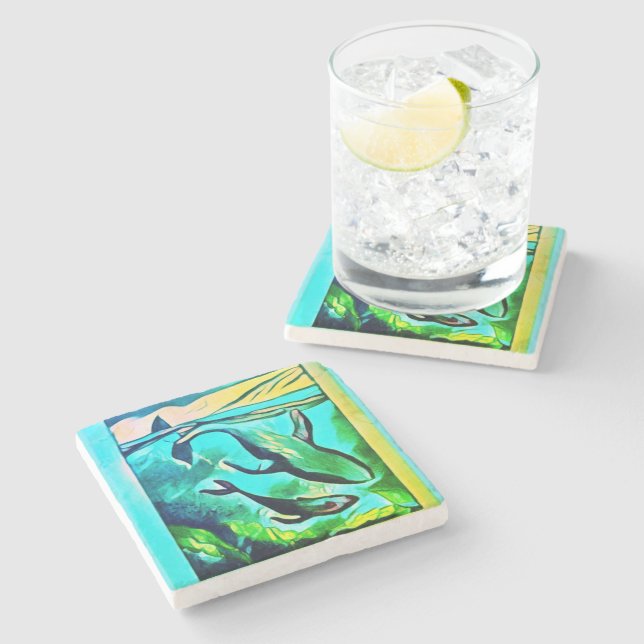 Modern Whale Art Stone Coaster (Side)