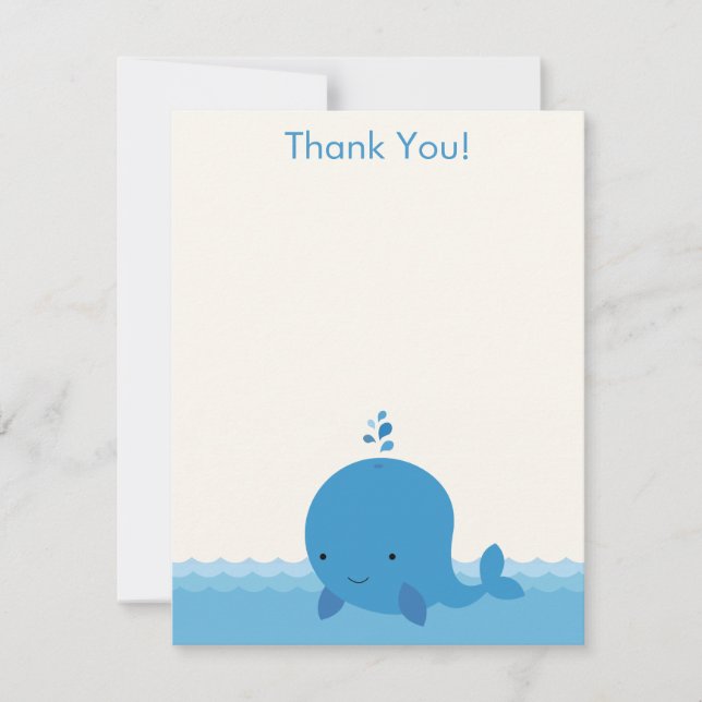 Modern Whale Baby Shower Thank You Flat Card (Front)