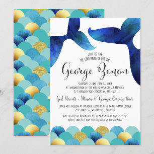 Modern Whale-Inspired Christening Invitation