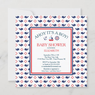 Modern Whale Nautical Boy Baby Shower Invitation
