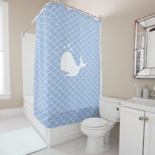 Modern Whale on Light Blue Shower Curtain