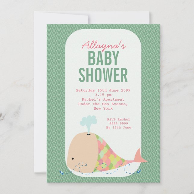Modern Whale Trendy Baby Shower Party Invite (Front)