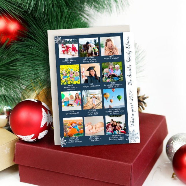 Modern What A Year 12 Photo Collage Blue Christmas Holiday Card (Modern What A Year 12 Photo Collage Blue Christmas Holiday Card
)